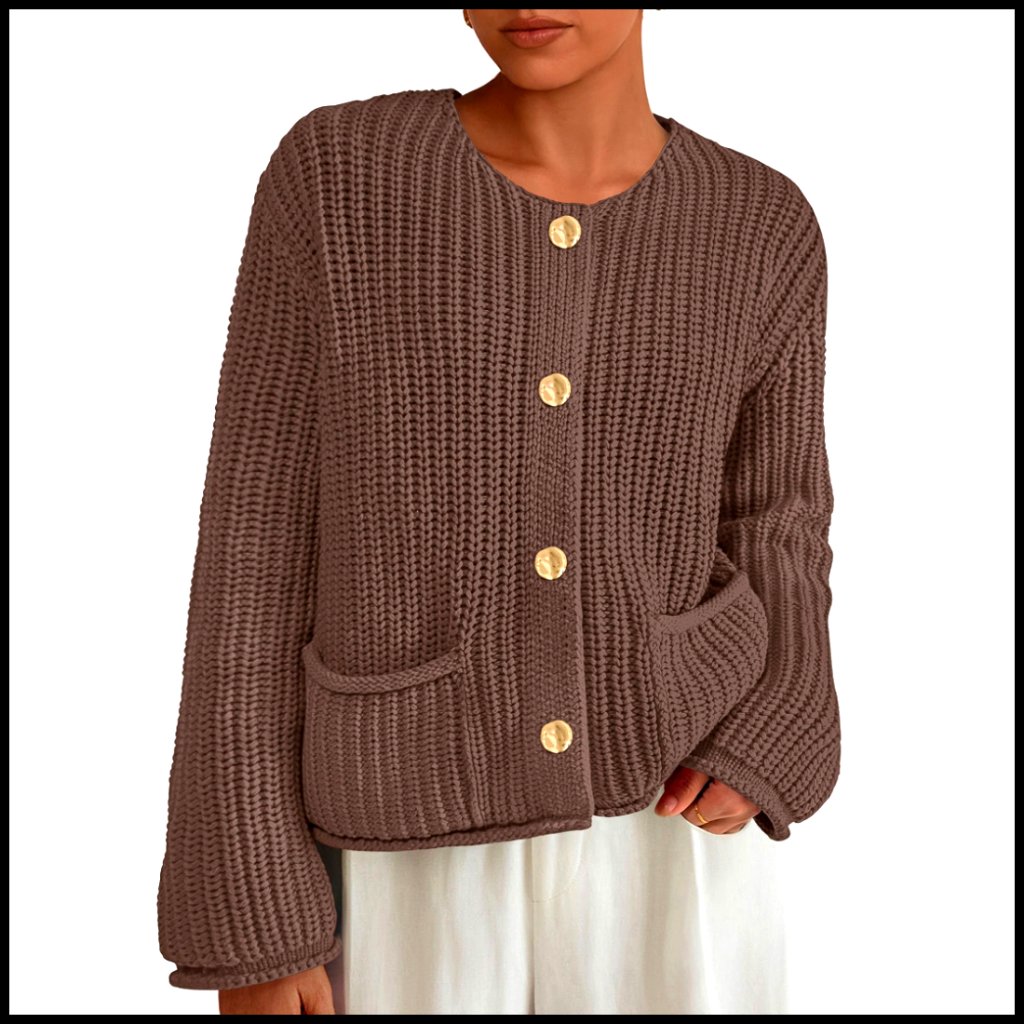 Oversized Chunky Knit Cardigan With Pockets, Cotton Acrylic Blend, Open Front